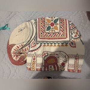 Embroidered Cream Multicolor Decorative Elephant Pillow